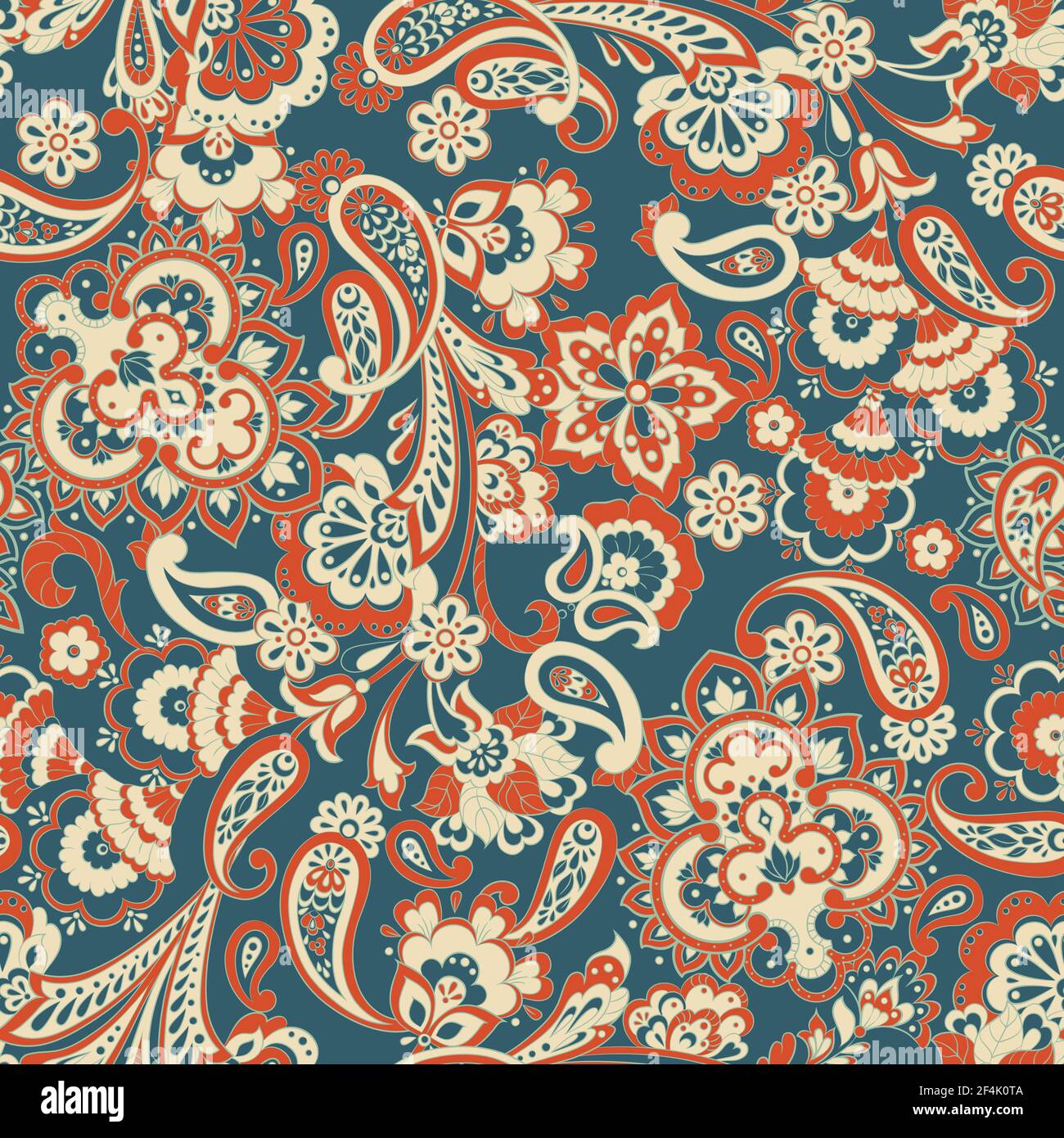 Paisley seamless pattern with flowers in indian style. Floral vector ...