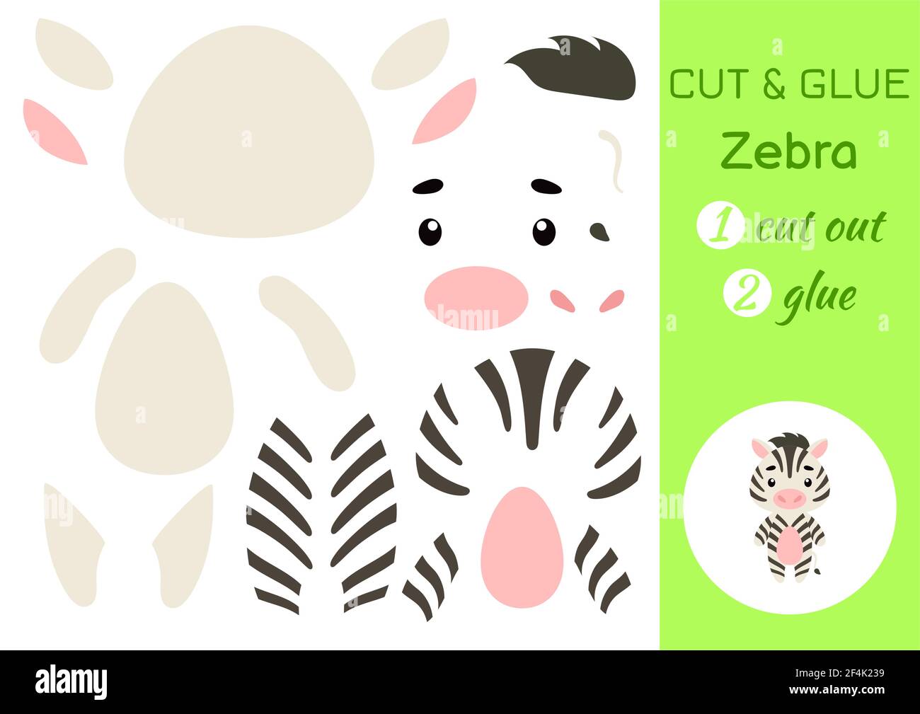 Cut and glue paper little zebra. Kids crafts activity page. Educational