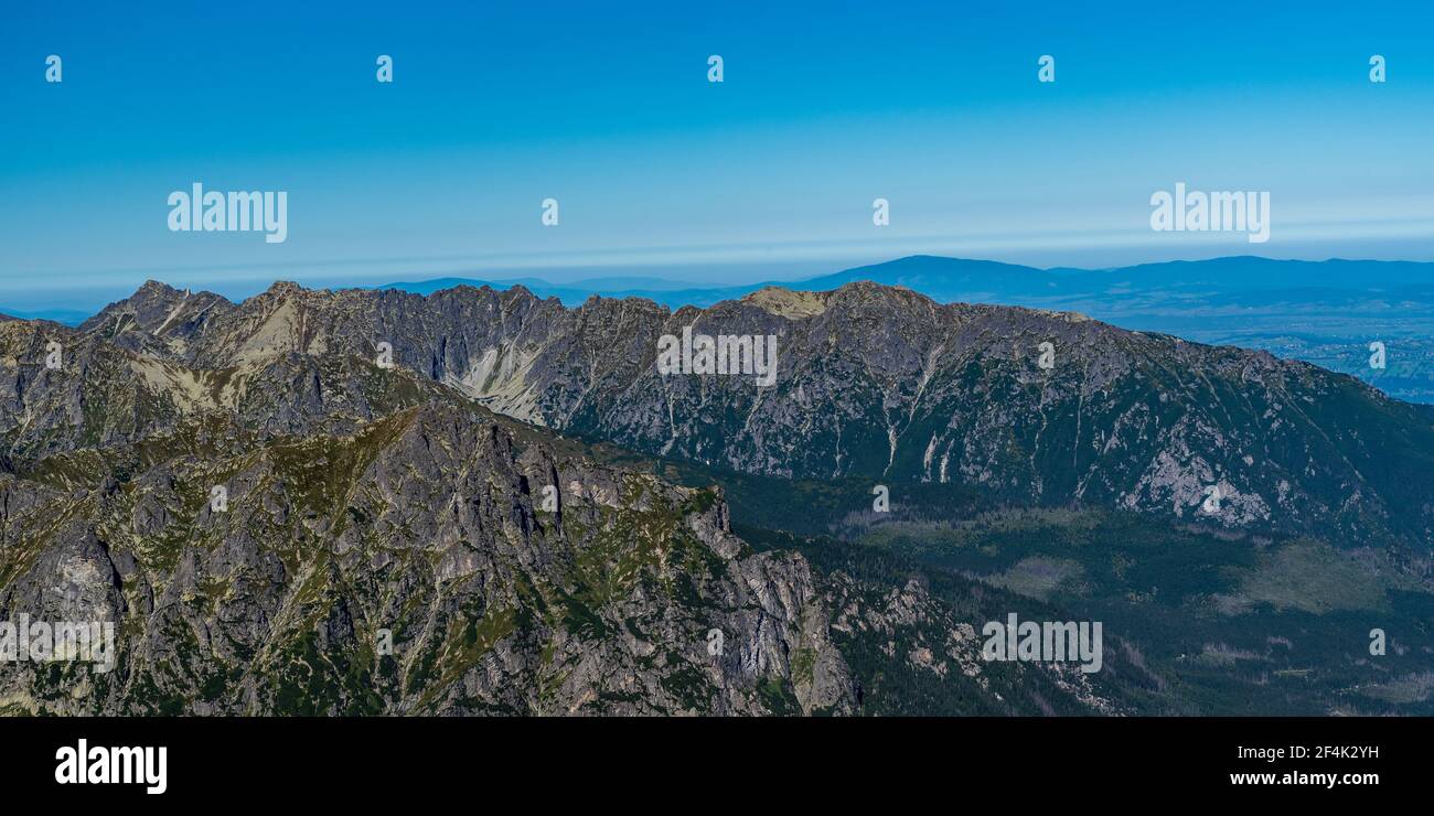 View to Svinica, Orla Perc and Babia hora in Beskids mountains from Vychodna Vysoka mountain peak in Vysoke Tatry mountains in Slovakia Stock Photo