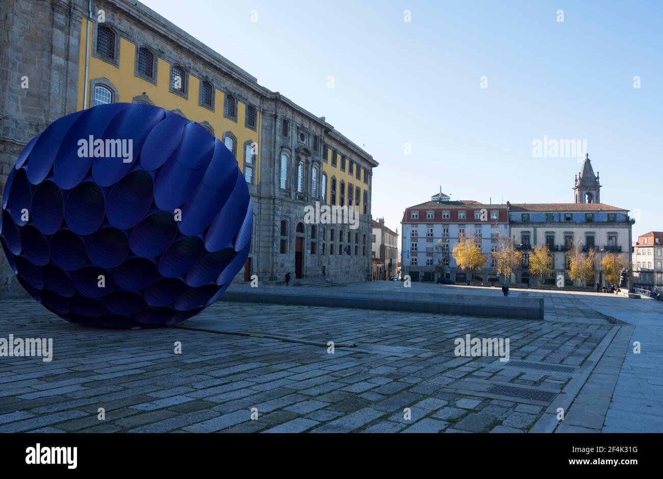 Art in Porto, Portugal: The purple 'eclipse' in the historic heart of the city, made by FAHR 021.3 Stock Photo