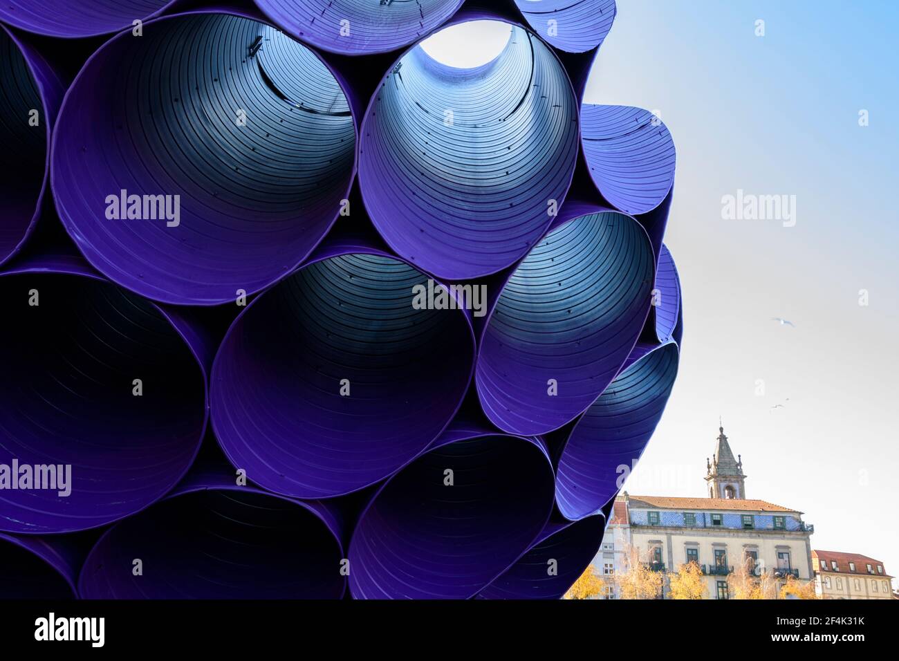 Art in Porto, Portugal: The purple 'eclipse' in the historic heart of the city, made by FAHR 021.3 Stock Photo