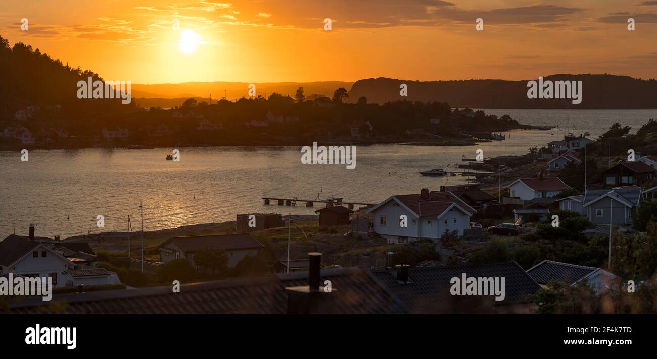 Sunset over Archipelago of Rortangen and big island Bratton Sweden Stock Photo