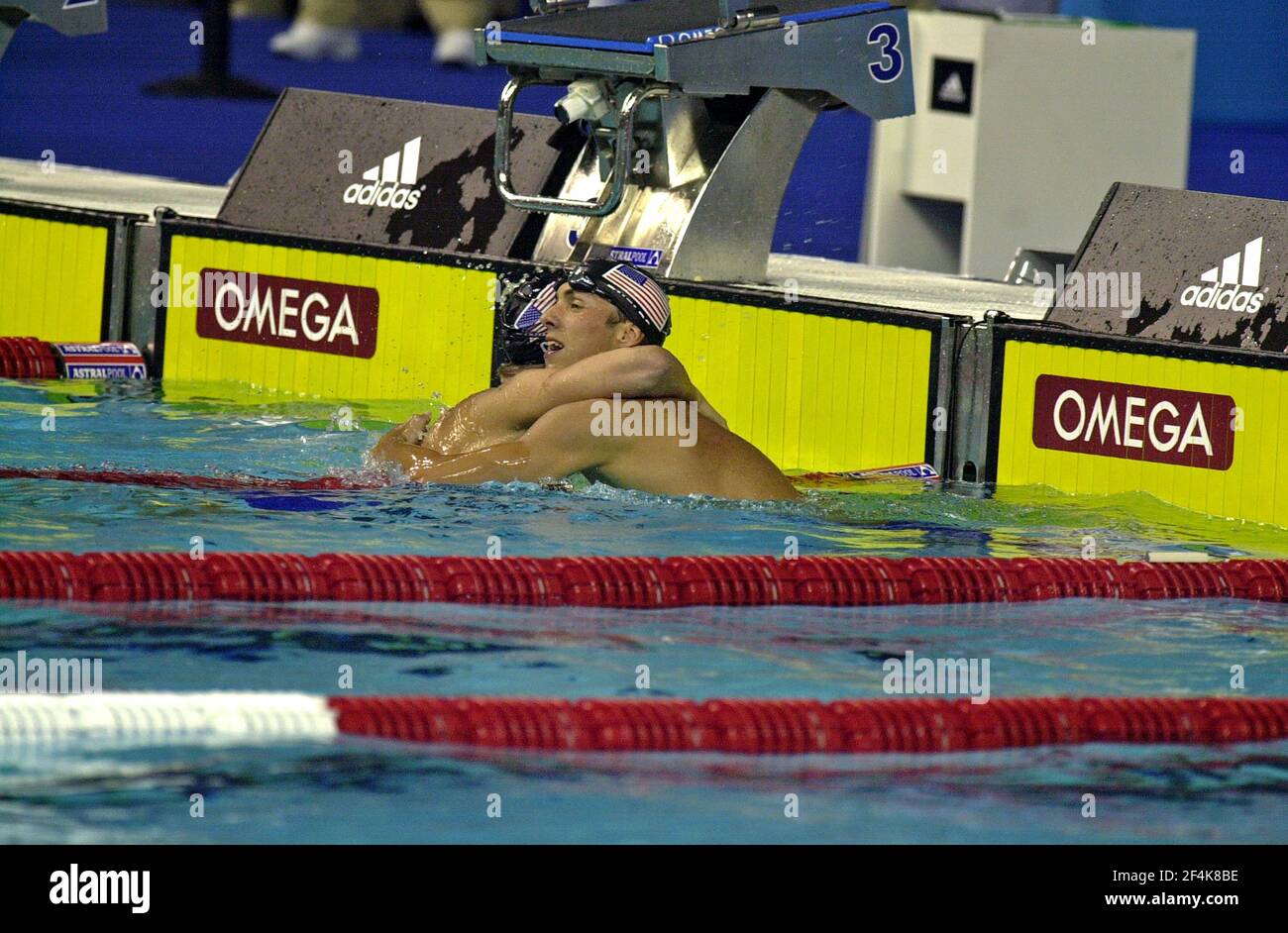 Olympic golden medals winner Michael Phelps of US swimming during the World Championship, in Barcelona 2003. Stock Photo