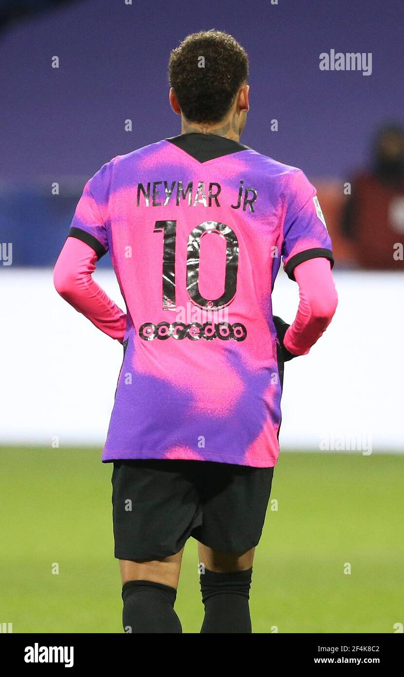 Neymar Jr of PSG during the French championship Ligue 1 football match  between Olympique Lyonnais (OL) and Paris Saint-Germain (PSG) on March 21,  2021 at Groupama stadium in Decines-Charpieu near Lyon, France -