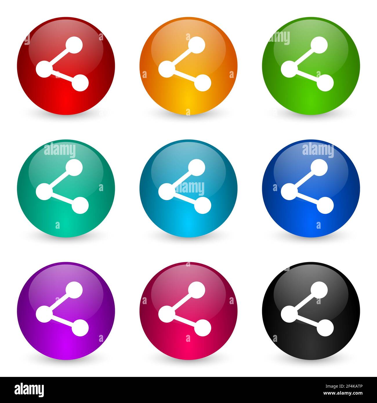 Share icon set, colorful glossy 3d rendering ball buttons in 9 color ...