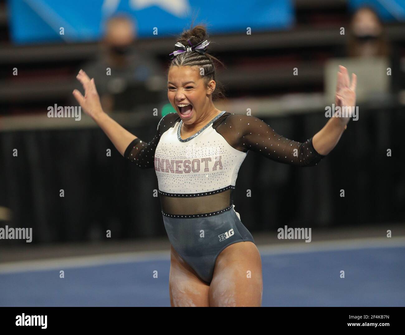 March 20, 2021 Minnesota's Mya Hooten smiles after completing a