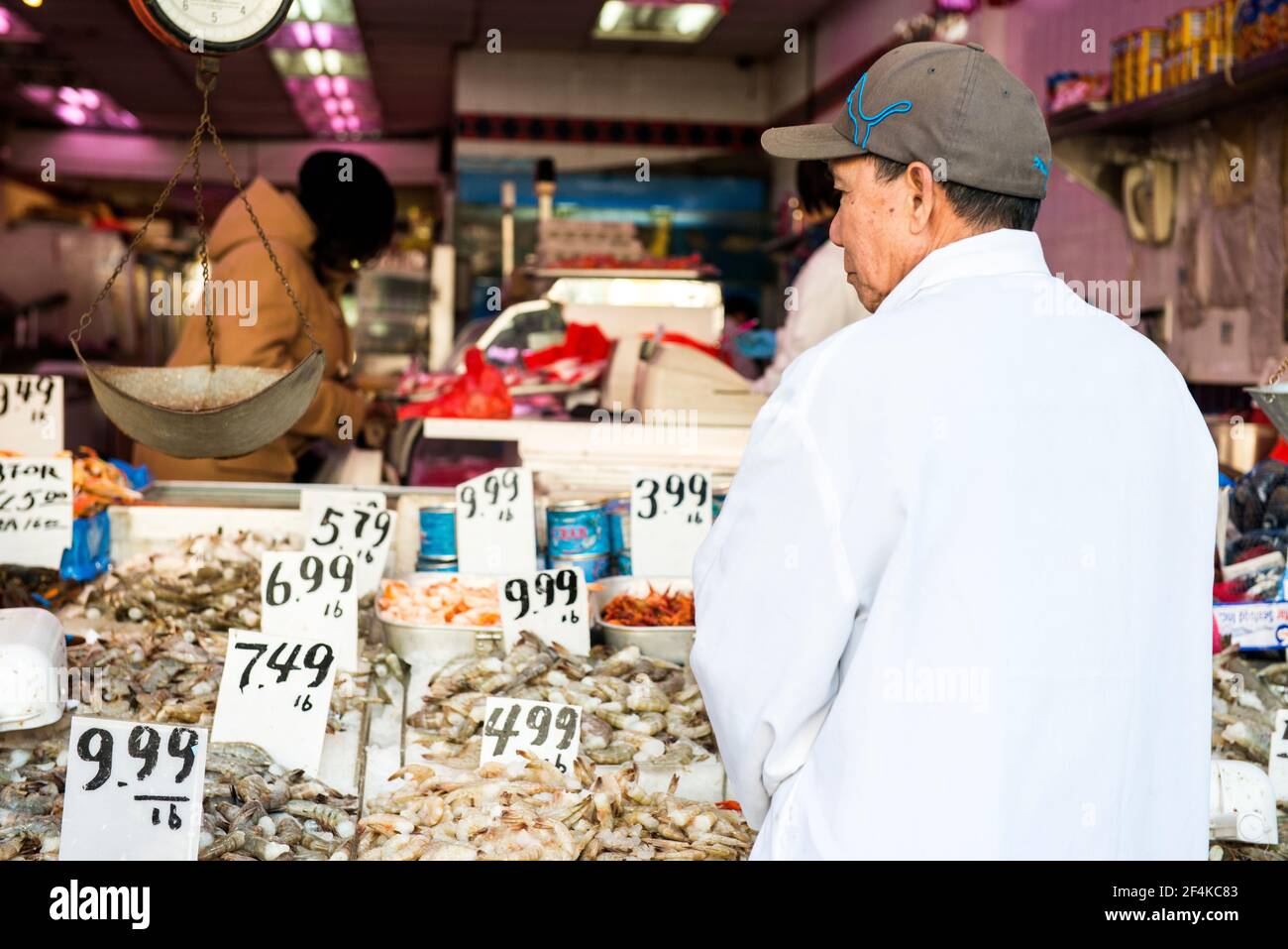 New York City, USA. Fish market in Manhattan's Chinatown Stock