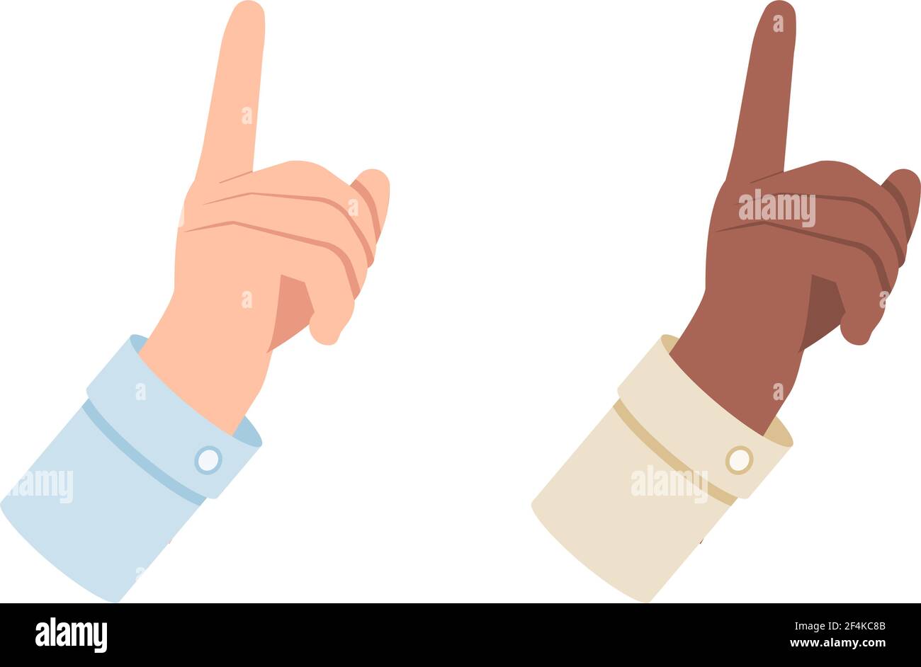 White and black hand points up, first vector illustration isolated on white background Stock Vector