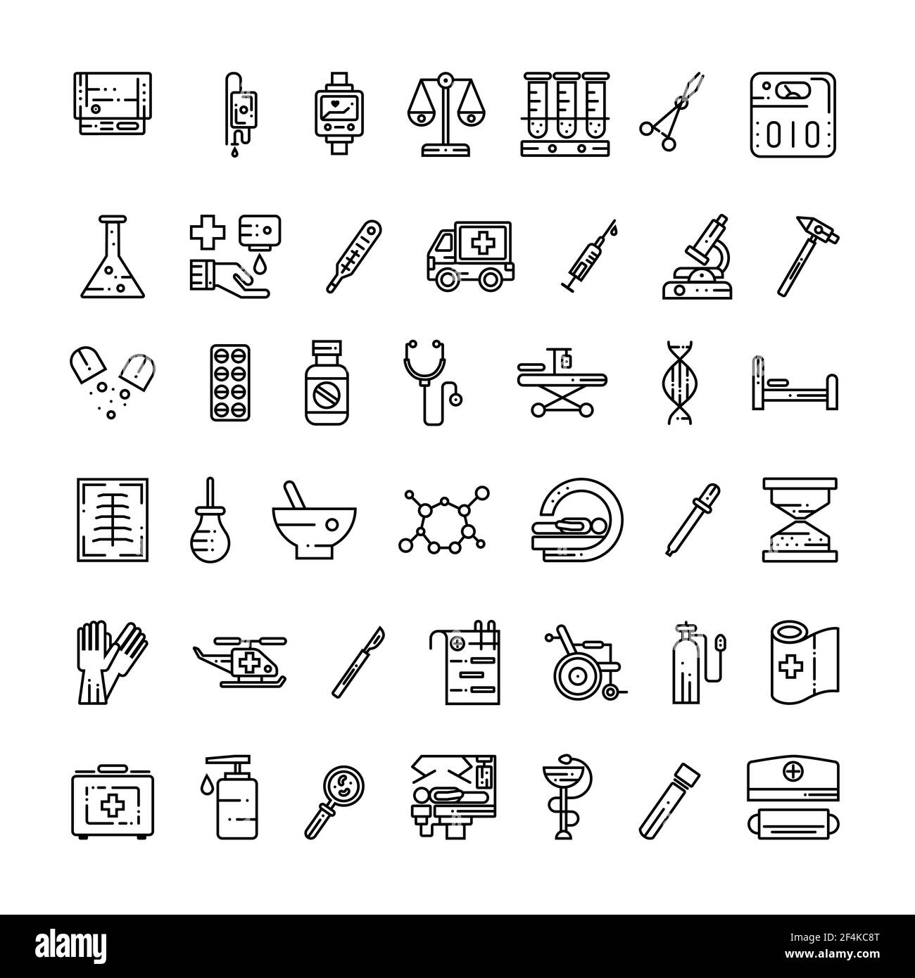 Medical equipment and thin online icon set. Isolated symbols on  white background Stock Vector