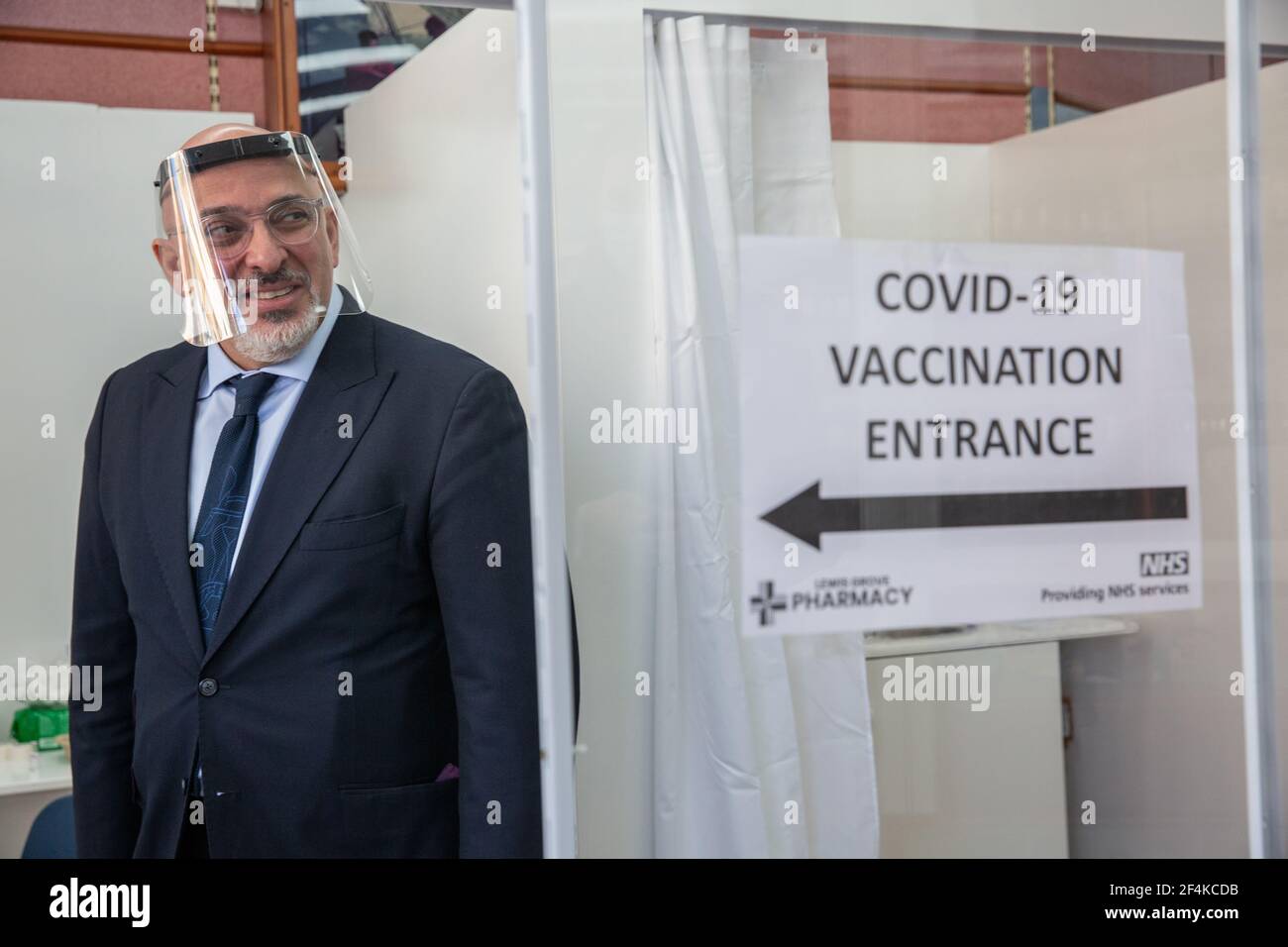 Nadhim Zahawi, UK Minister for COVID-19 Vaccine Deployment getting his coronavirus vaccination injection in Lewisham, Southeast London, UK Stock Photo