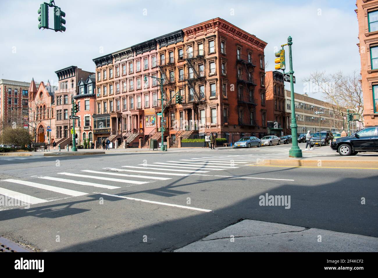 New York City, USA. 19th Century apartment building, on a streetcorner