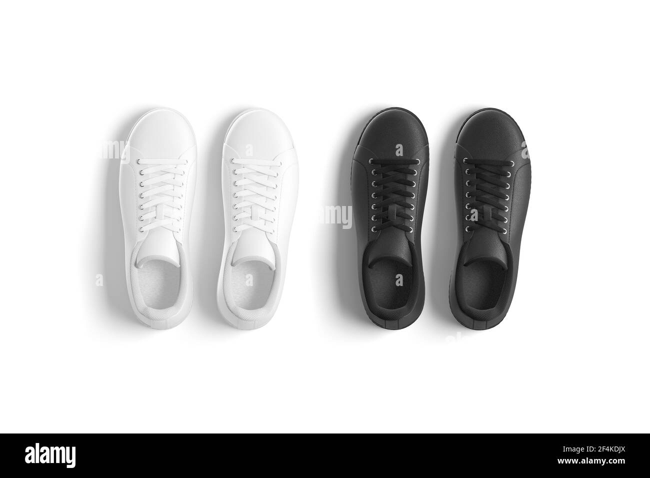 Blank black and white leather sneakers with lace mockup, isolated Stock Photo