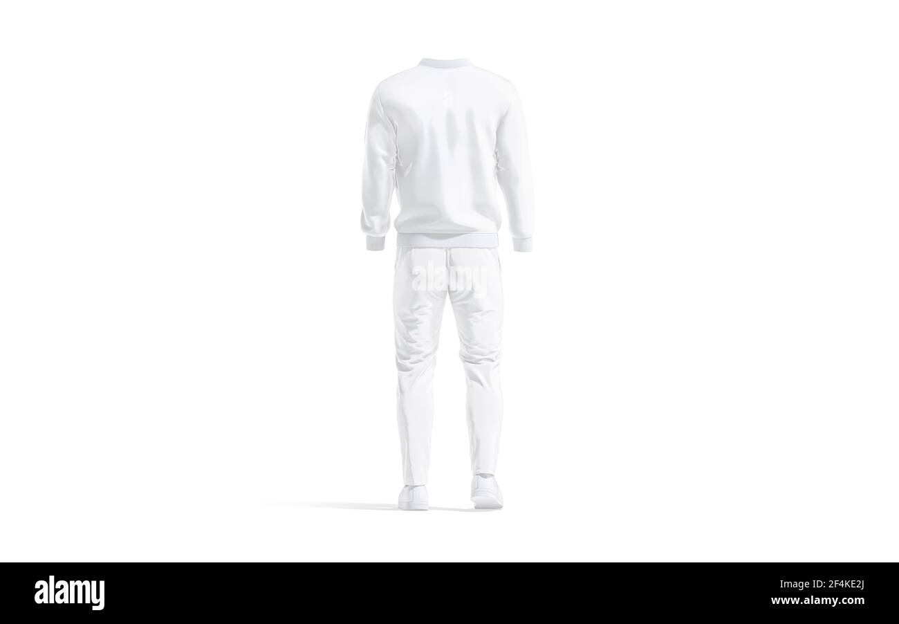 Blank white sport tracksuit with bomber, pants and sneakers mockup Stock Photo