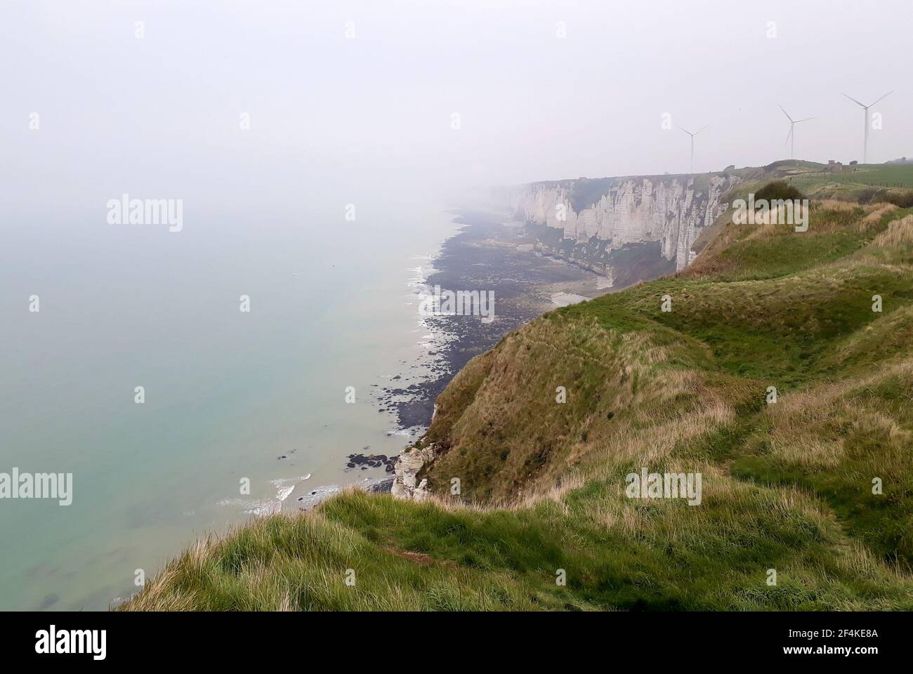 Coast between near Yport and Fécamp in Normandy in the fog Stock Photo