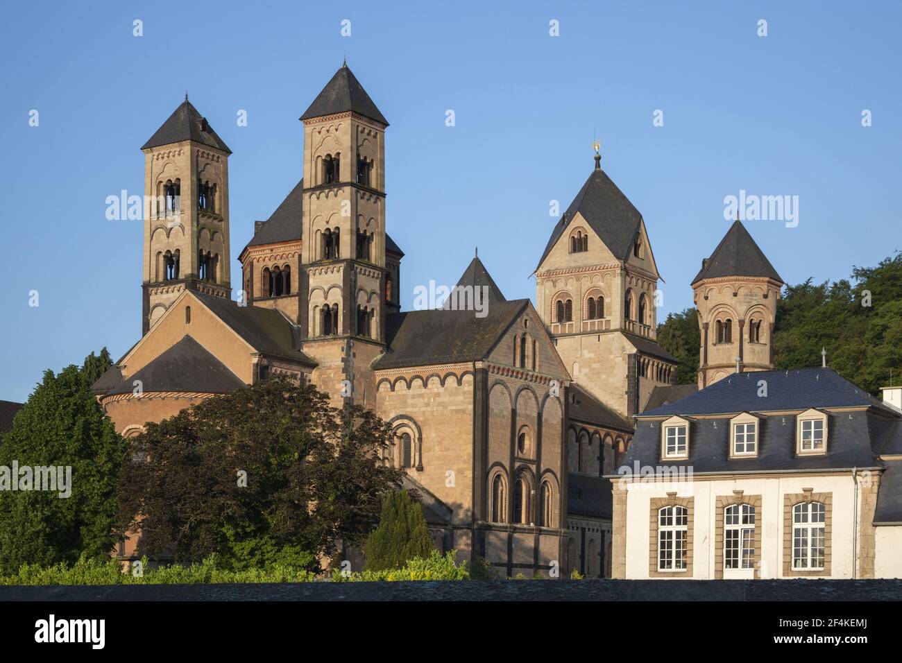 geography / travel, Germany, Rhineland-Palatinate, Glees, abbey church Laach minster from the Monaster, Additional-Rights-Clearance-Info-Not-Available Stock Photo