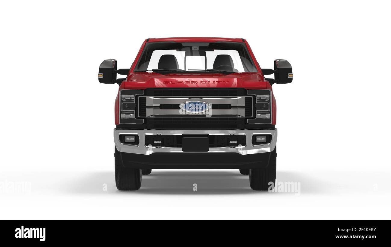 AUSTIN, UNITED STATES - Mar 13, 2018: Renderings of a Red Ford Truck F-150 (from the front and the side) Great for Emergency Vehicles (Voluntary Firet Stock Photo