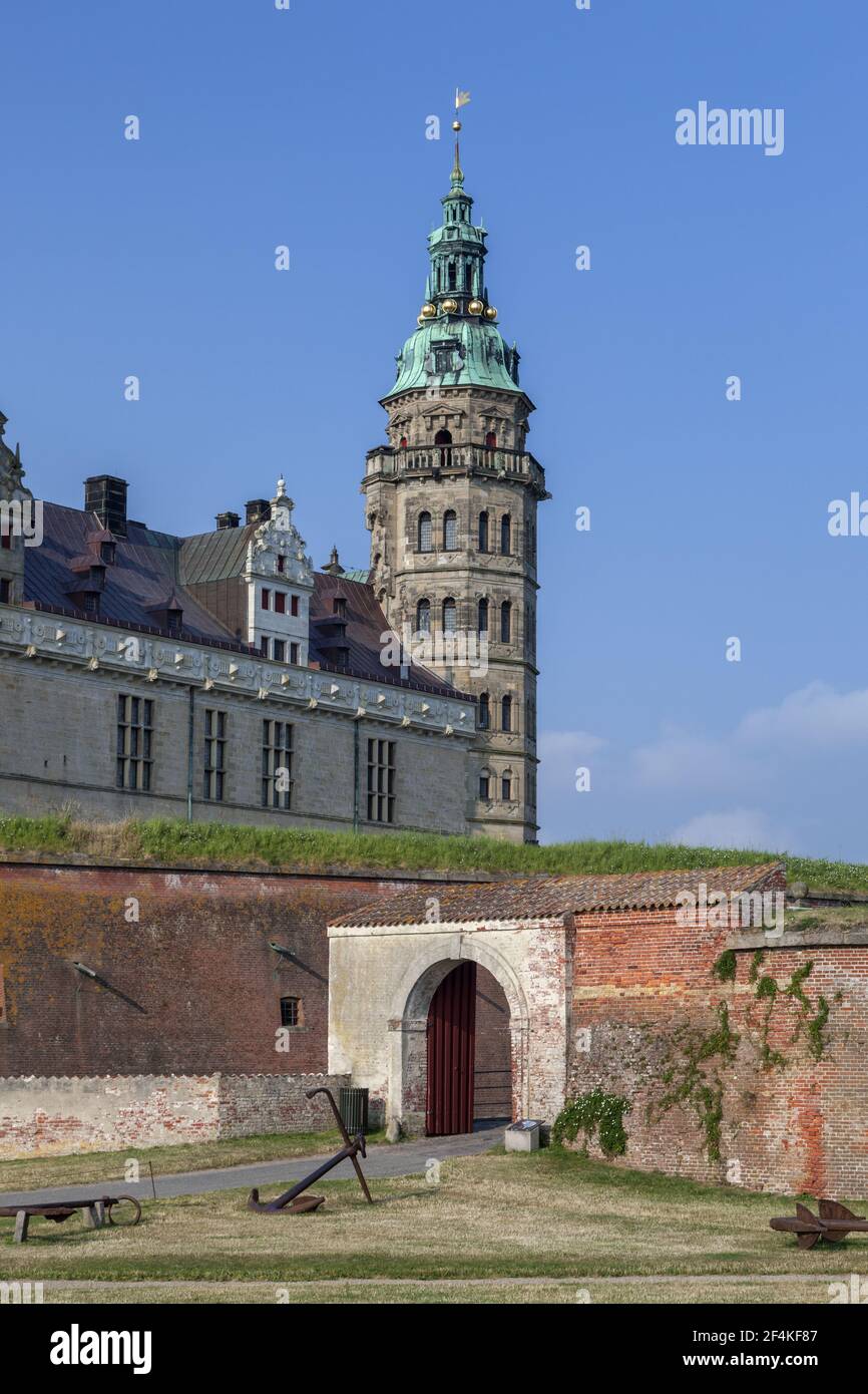 geography / travel, Denmark, Sjaelland, Helsingor, castle Kronborg slot with lighthouse, Helsingor, is, Additional-Rights-Clearance-Info-Not-Available Stock Photo