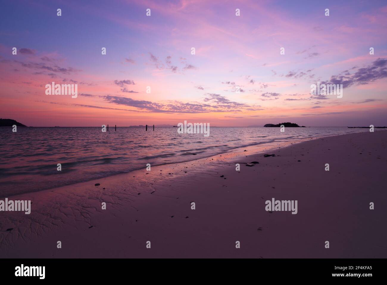 Scene of beautiful sky before sunrise at Lipe island, Satun province, Thailand. Stock Photo