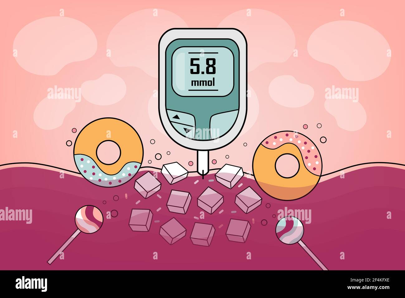 Diabetes medical illustration, Checking sugar test Stock Vector