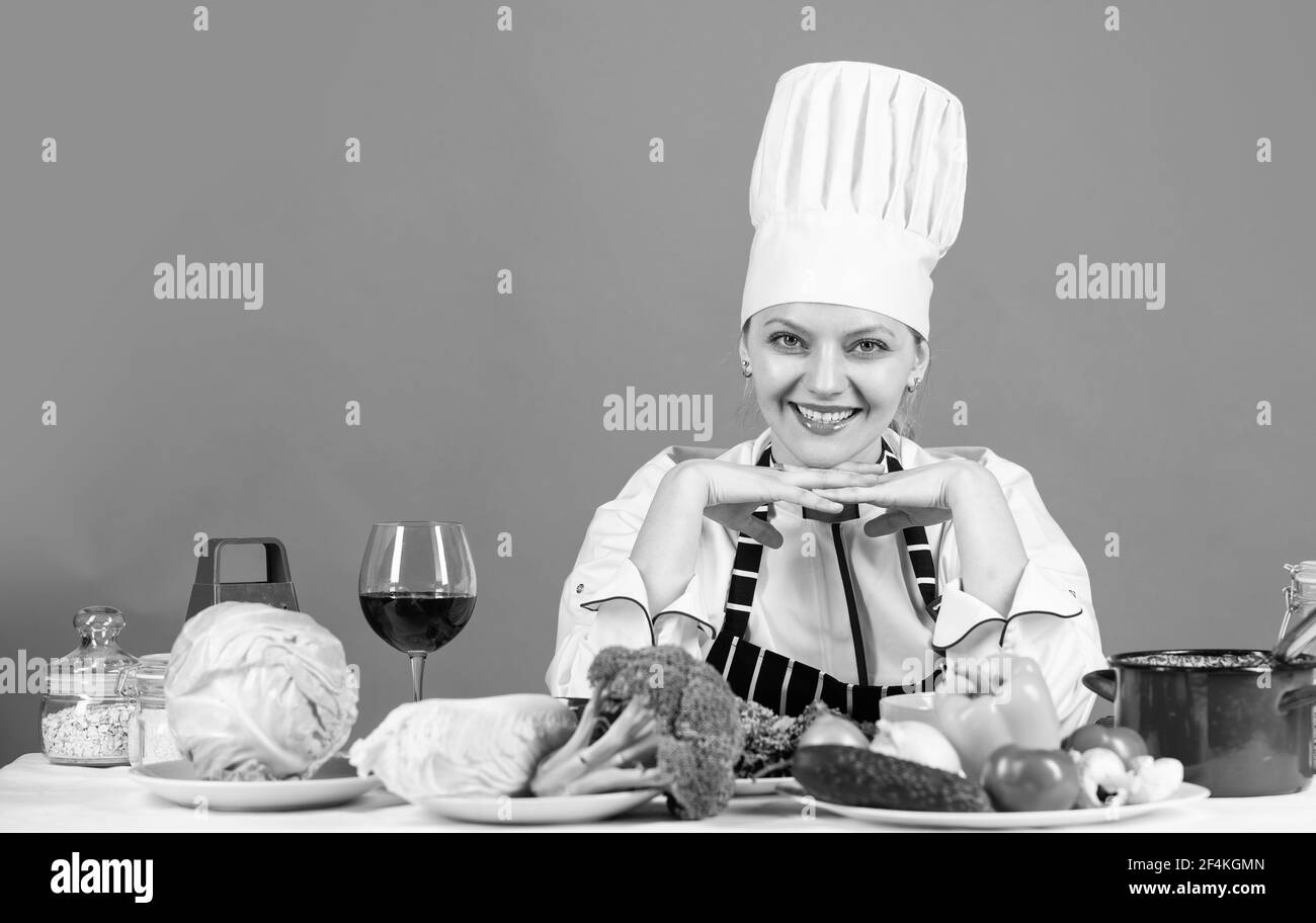 Culinary Really Eat healthily, live longer. Cooking fresh vegetable. happy chef woman ...