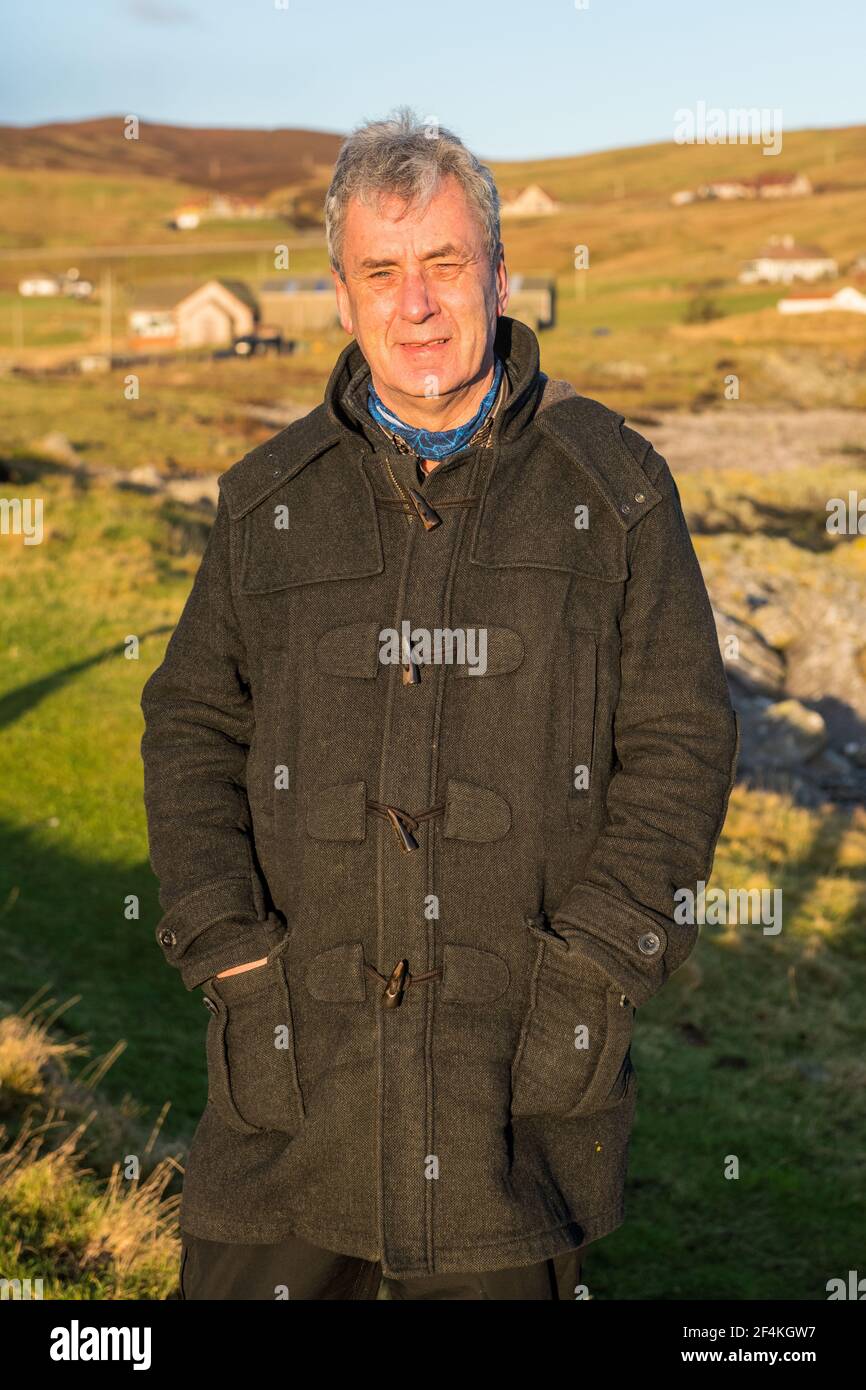 Donald S Murray Scottish Author at his home in Shetland born in Ness in the Isle of Lewis writer of Guga Hunters and In a Veil of Mist Stock Photo