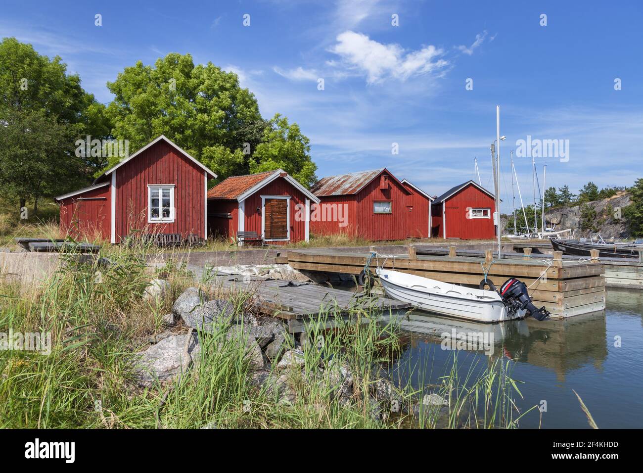geography / travel, Sweden, Stockholm laen, Stockholm skårgården, shanty in the harbour of Langvik on , Additional-Rights-Clearance-Info-Not-Available Stock Photo