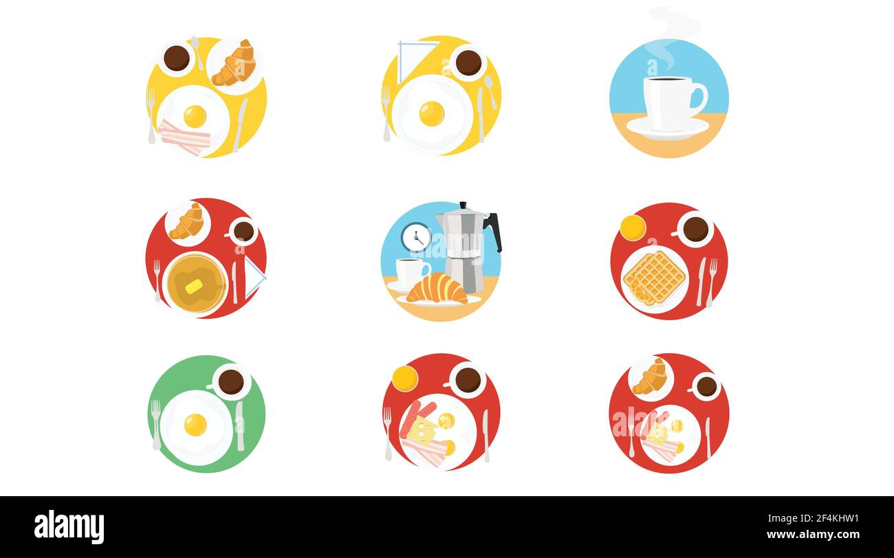 Breakfast Icon Set. Set of isolated breakfast icons in color Stock Vector