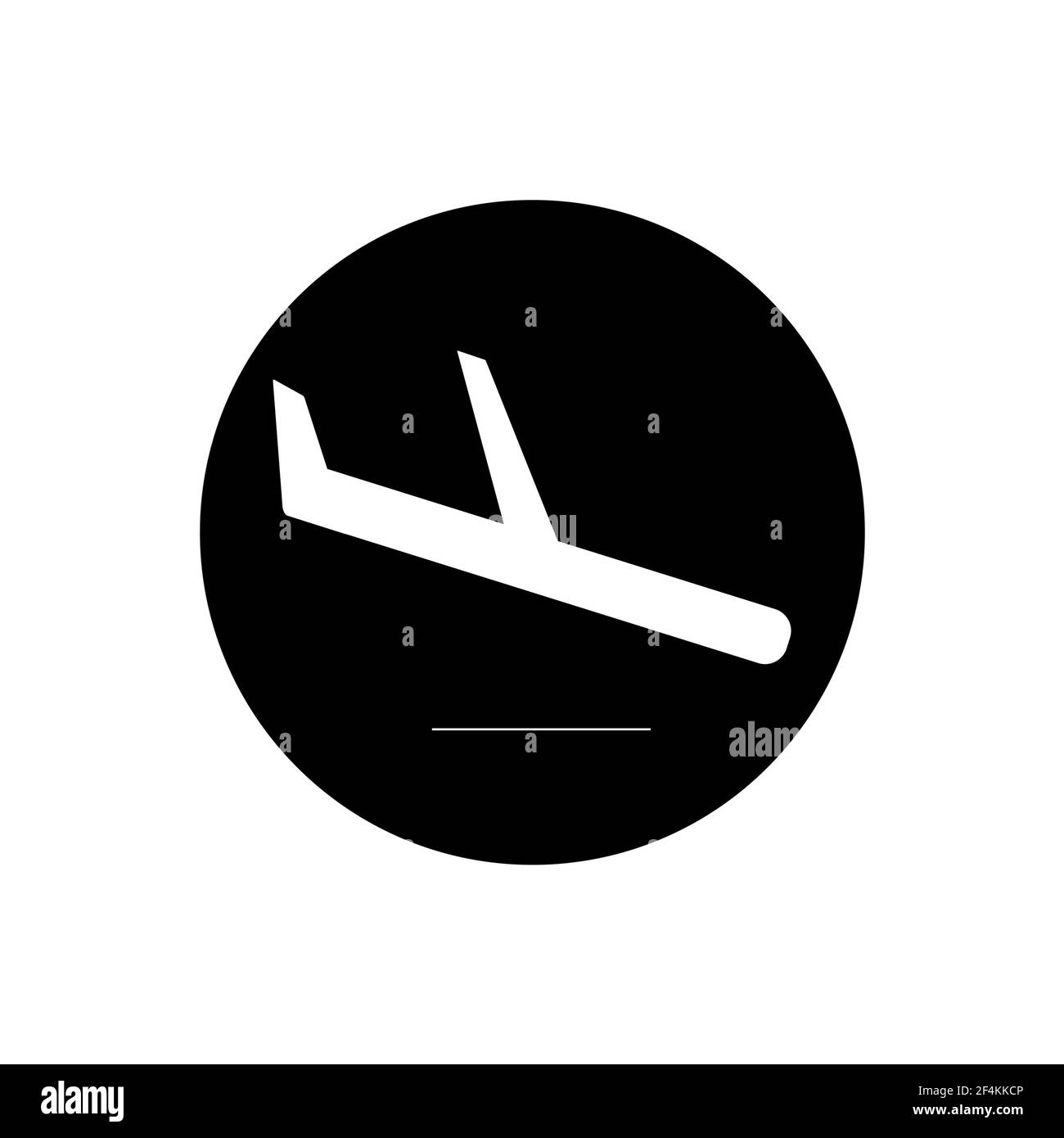 Plane arrival logo with landing airplane icon. Stock Photo