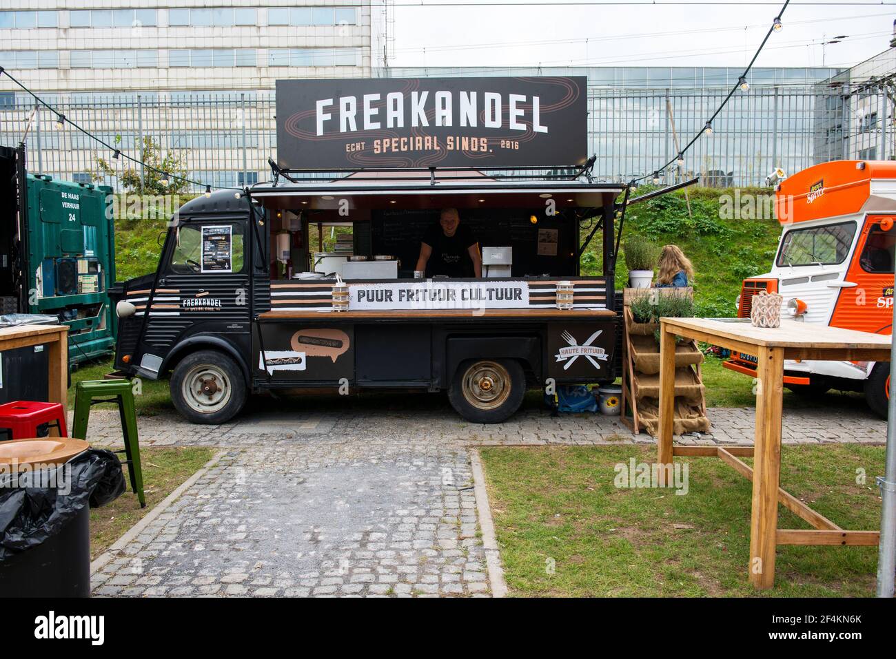 Tilburg, Netherlands. Freakandel Food Truck producing Frikandellen at