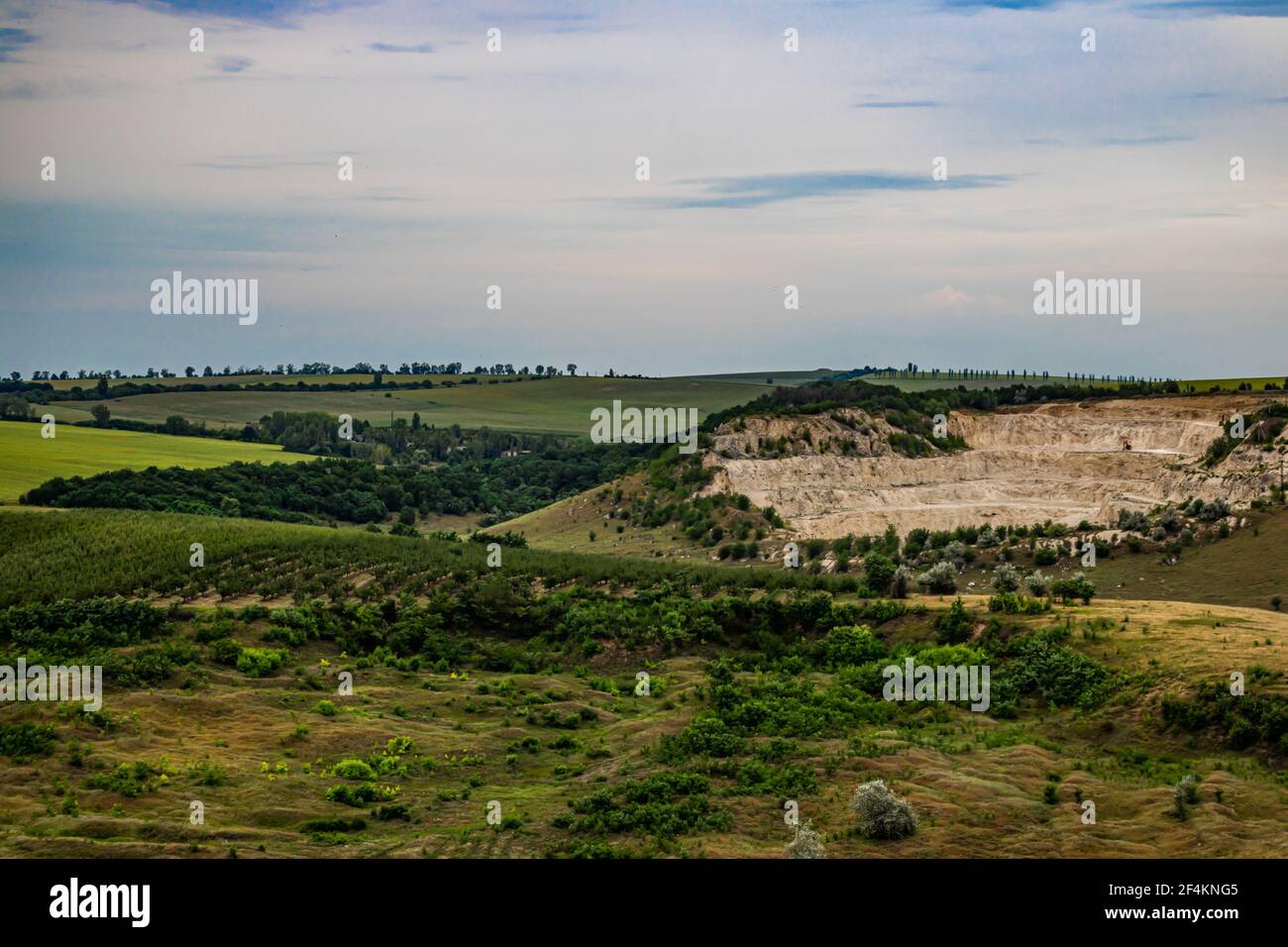 The sand quarry near the village is surrounded by amazing summer-scented views Stock Photo