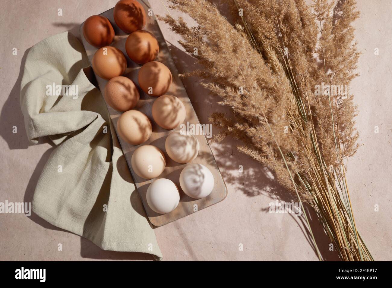 Zero waste easter concept. Eco friendly lifestyle, hard sun shadows. Stock Photo