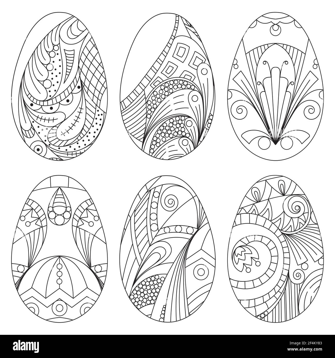 Zentangle vector easter eggs for coloring book for adult. Stock Vector