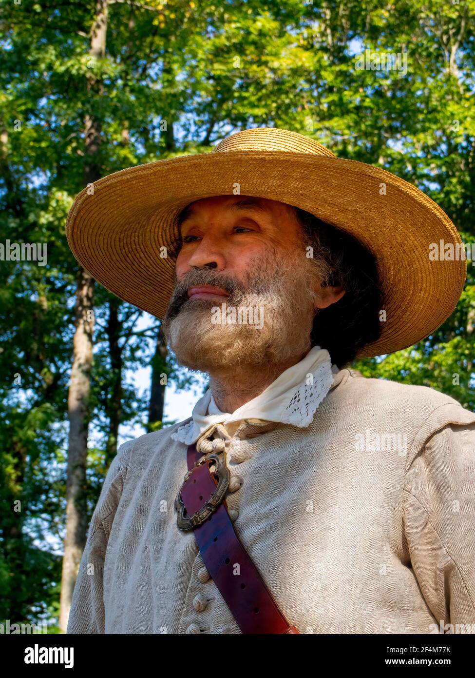 Historical Interpreter dressed as a farmer/militiaman of 'Henrycus.' Stock Photo