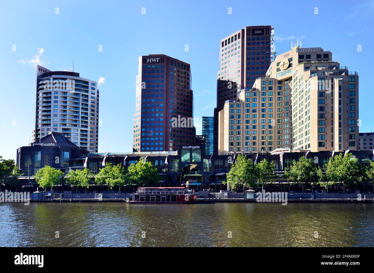 Melbourne, VIC, Australia - November 03, 2017: Buildings and strolling promenade on Southbank along Yarra river Stock Photo