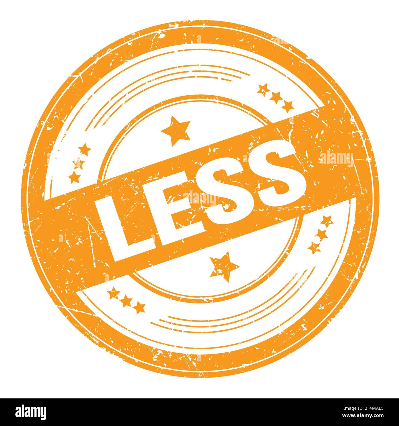LESS text on orange round grungy texture stamp Stock Photo - Alamy