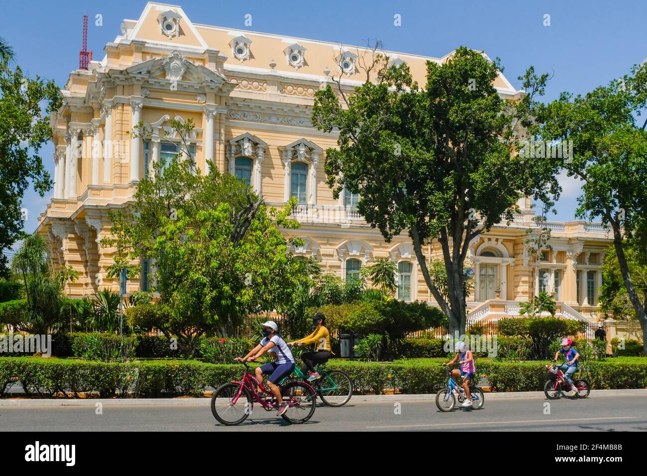 After many months of closure due to the pandemic, the city of Merida in Mexico has restarted its popular 'Cycling Sundays' on the famous Paseo de Montejo avenue. The event has been reorganized and adheres to Covid-19 protective hygiene measures Stock Photo