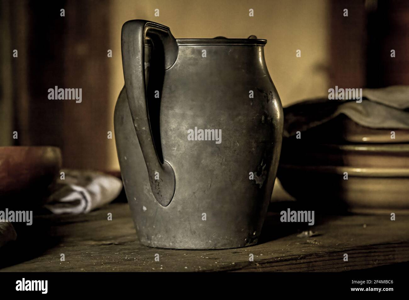 Pewter jugl  of the type used in the 17th century colony at Henryco. Stock Photo