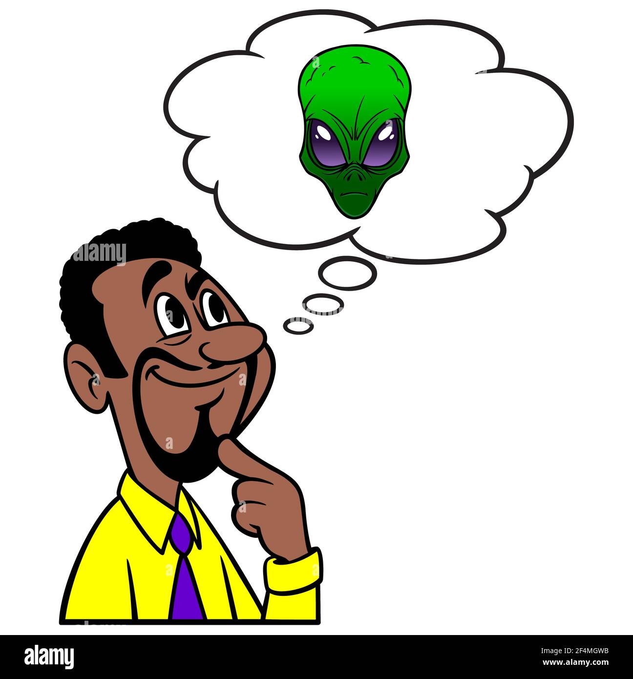 Man thinking about Aliens - A cartoon illustration of a man thinking about Aliens. Stock Vector