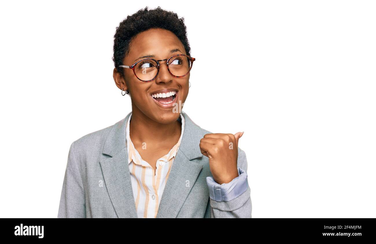 Young african american woman wearing business clothes smiling with ...