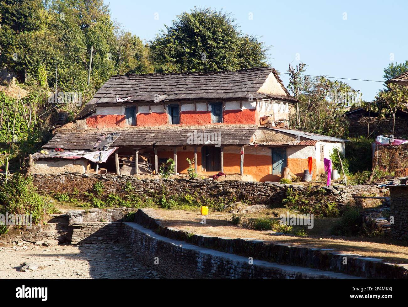 beautiful house home building in Nepal, Annapurna region, Nepal Himalaya mountain Stock Photo