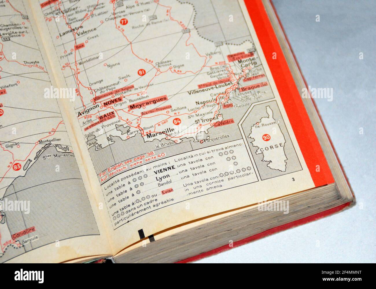 map of french Cote d’Azur in old (1961) red Michelin guide Stock Photo