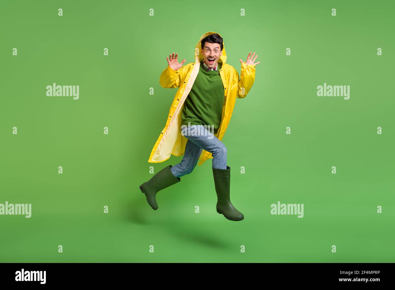 bright green raincoat