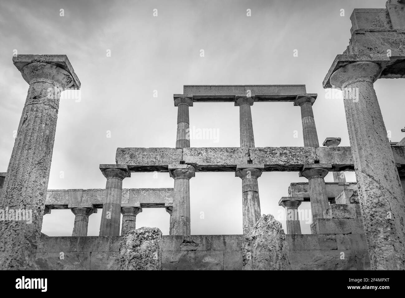 The ancient temple of Athena Aphaea, in Egina (Aegina) island, Argosaronic Gulf, Greece, Europe. Stock Photo