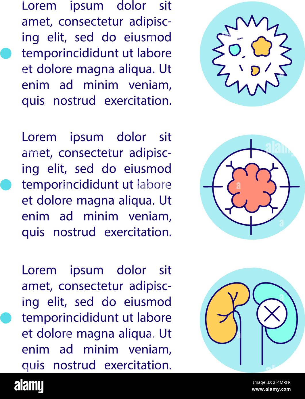 Microplastics health effects concept line icons with text Stock Vector