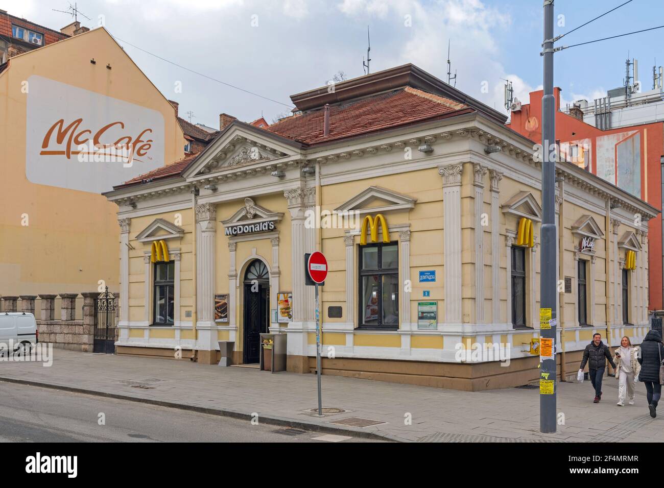 Belgrade, Serbia - February 14, 2021: First Mc Donalds Restaurant at Slavija Square in Yugoslavia Stock Photo
