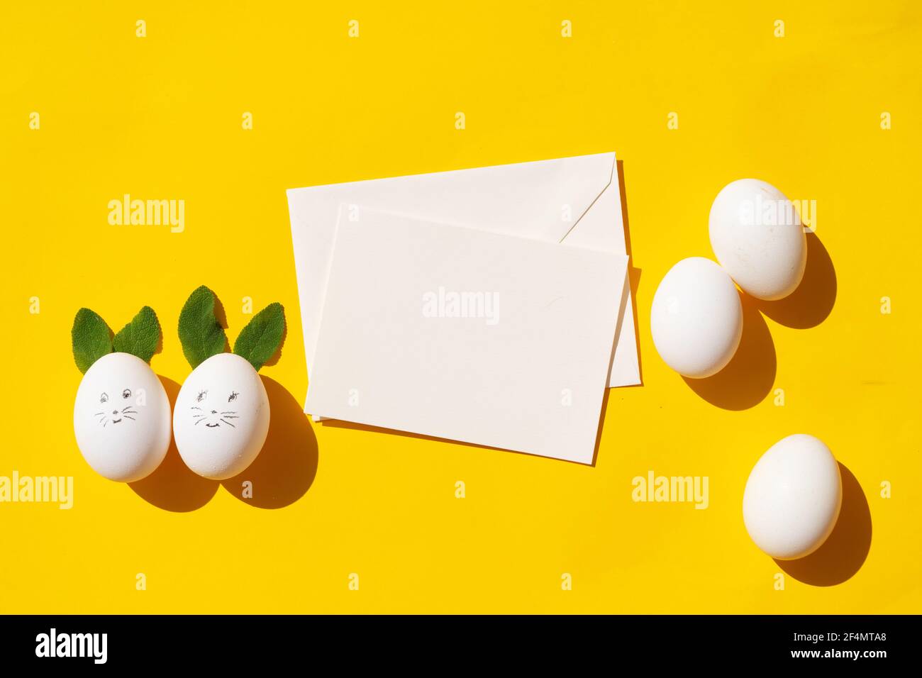 Easter scene with white eggs Stock Photo
