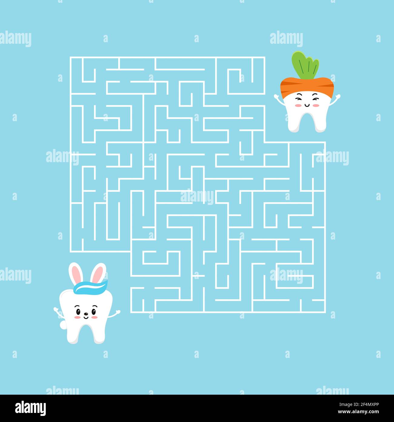 Easter tooth kids maze game vector illustration. Stock Vector