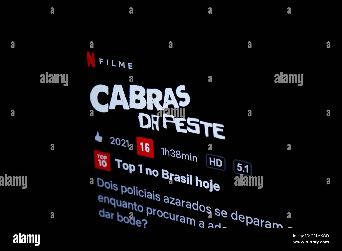 Minas Gerais, Brazil - March 21, 2021: television screen with detail from the Cabras da peste brazilian movie Stock Photo