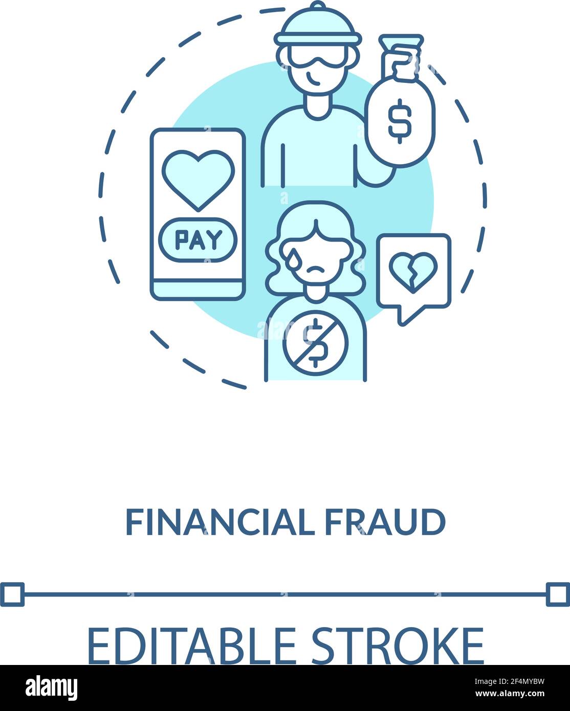 Financial fraud on dating website concept icon. Stock Vector