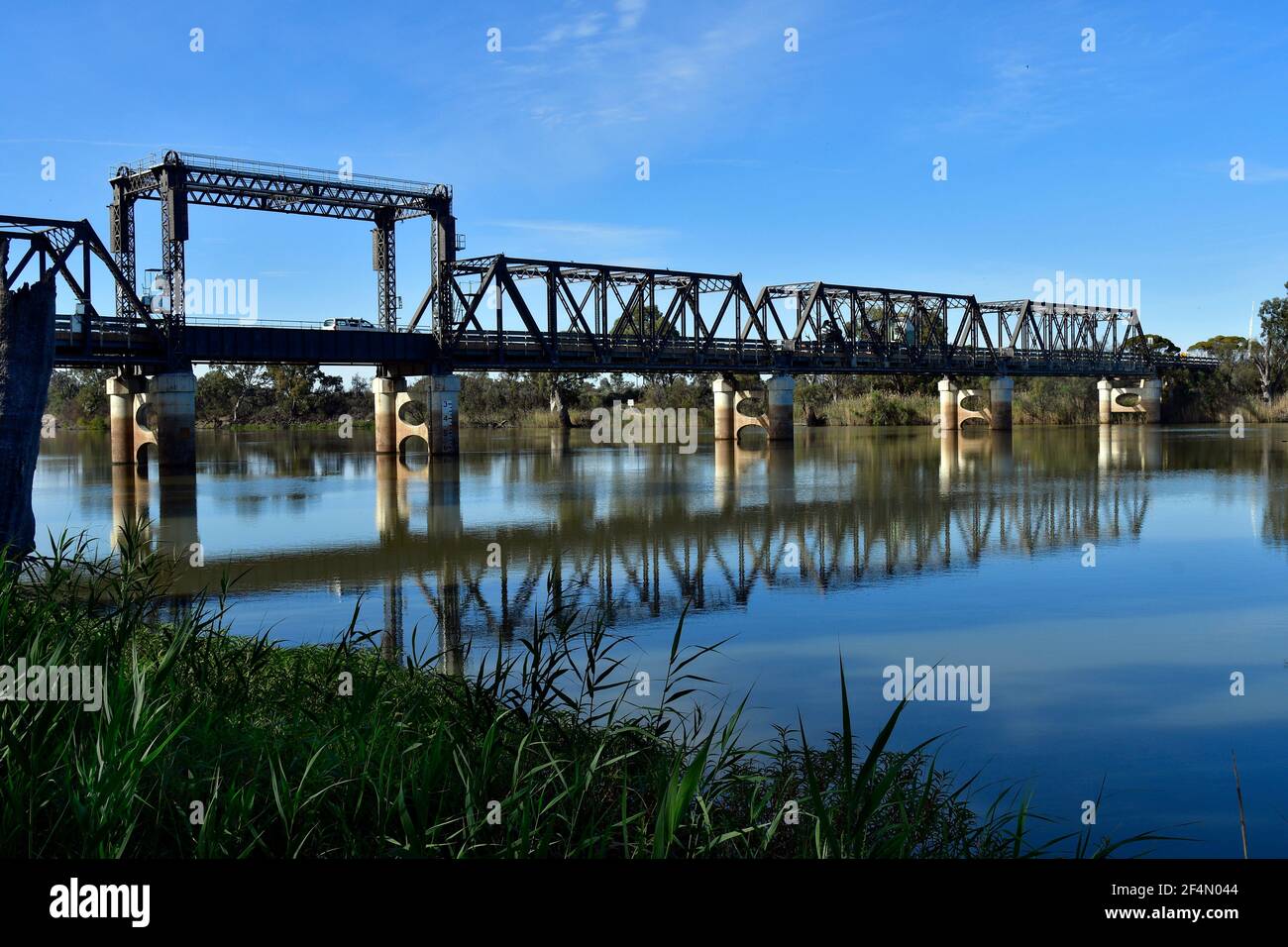 Australia, NSW, Abbotsford bridge over Murray river, a single lane